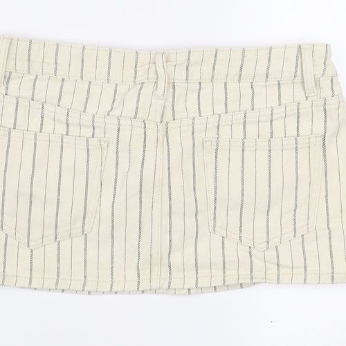 PrettyLittleThing Women Beige Striped Denim Mini Skirt Size 12