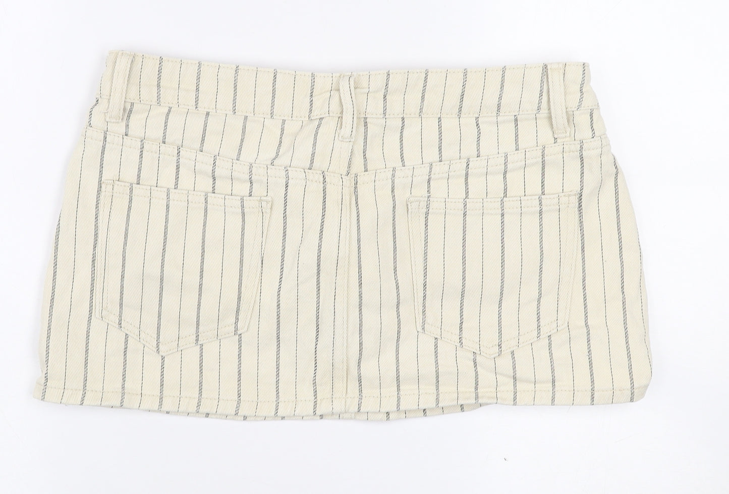 PrettyLittleThing Women Beige Striped Denim Mini Skirt Size 12