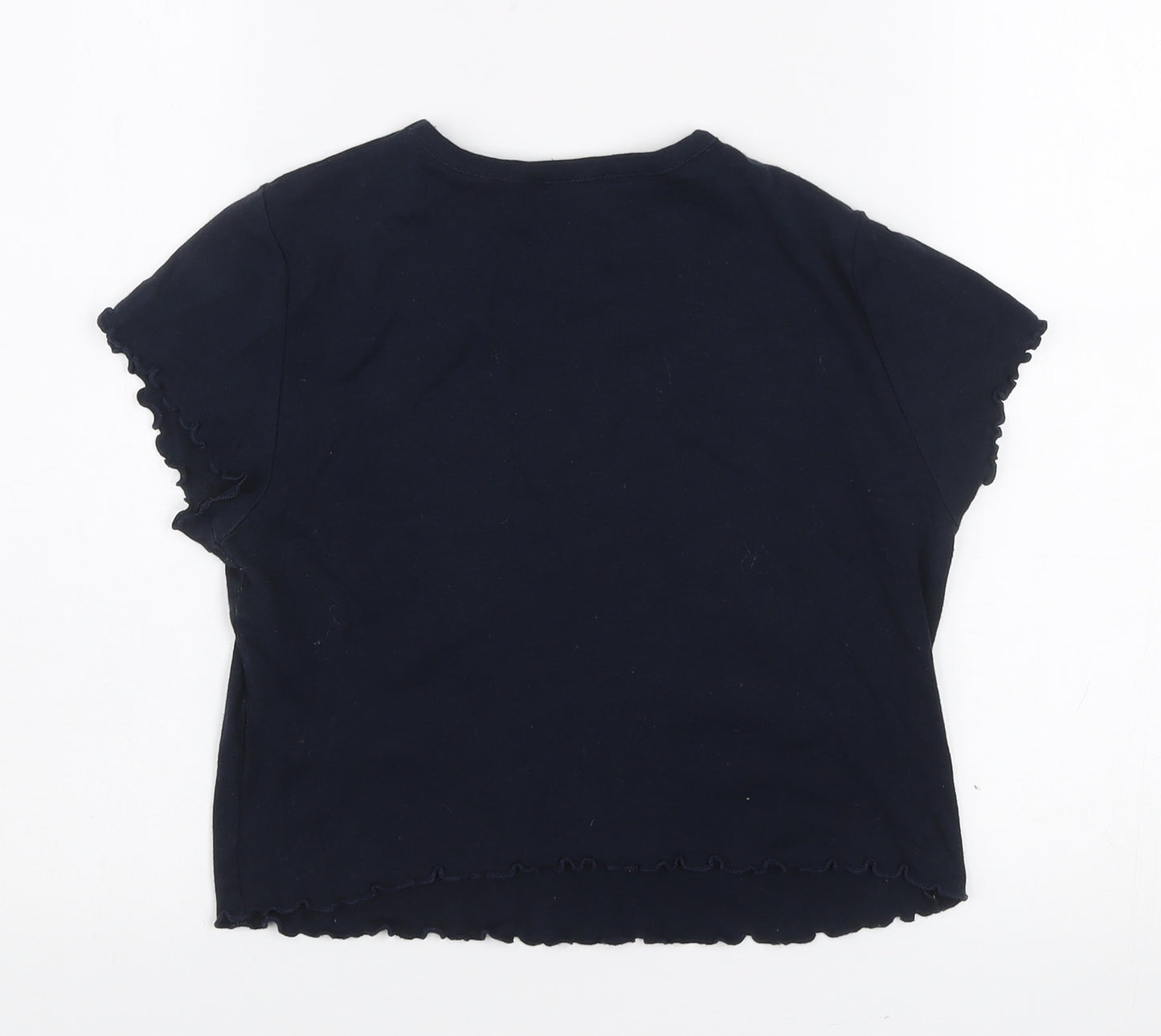 Topshop Women's Blue Cropped Embroidered Cotton T-Shirt Size 8