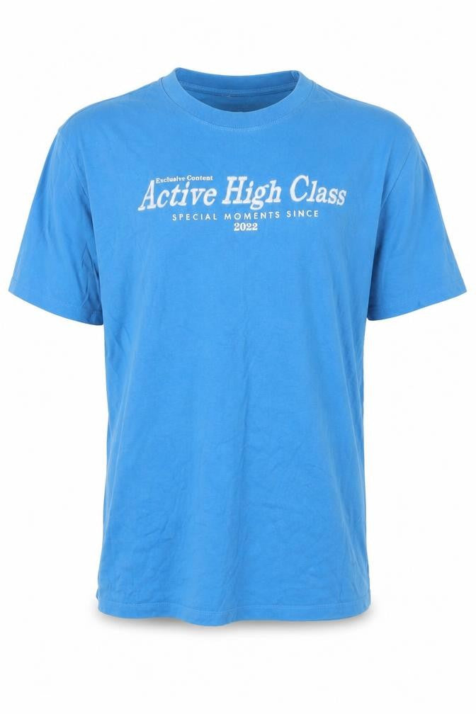 Pull&Bear Men's Blue Graphic Print Cotton T-Shirt Size L