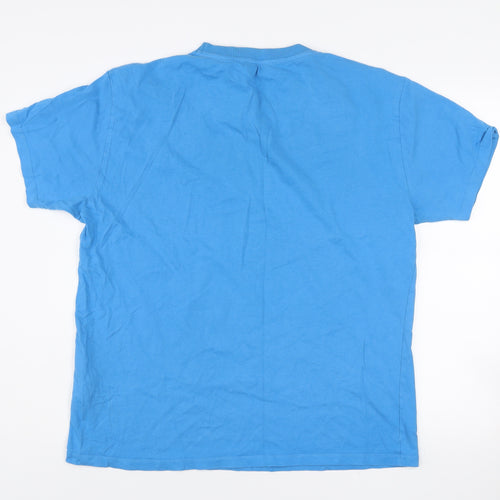 Pull&Bear Men's Blue Graphic Print Cotton T-Shirt Size L