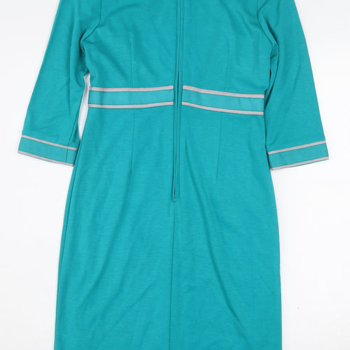 Fever Women Blue Sheath Knee Length Dress Size 8 3/4 Sleeve Belted