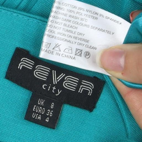 Fever Women Blue Sheath Knee Length Dress Size 8 3/4 Sleeve Belted