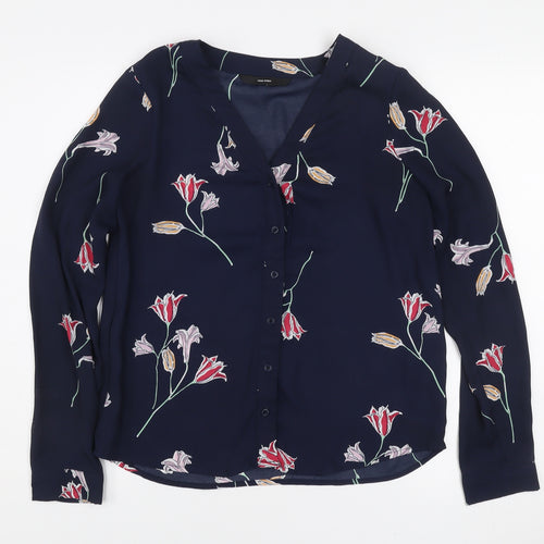 Vero Moda Women's Blue Floral Long Sleeve V-Neck Blouse XS