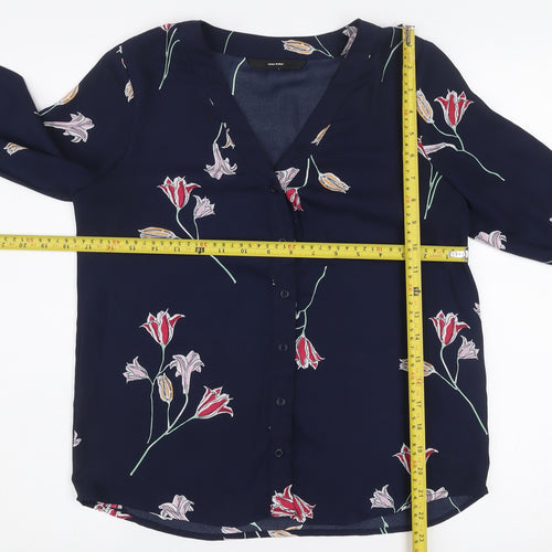 Vero Moda Women's Blue Floral Long Sleeve V-Neck Blouse XS
