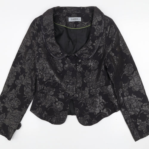 Sasha Women’s Black Floral Jacquard Shawl Collar Blazer Size 10