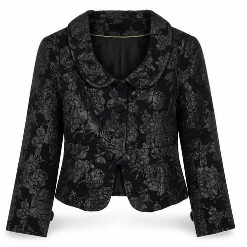 Sasha Women’s Black Floral Jacquard Shawl Collar Blazer Size 10