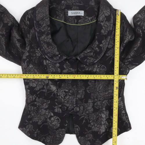 Sasha Women’s Black Floral Jacquard Shawl Collar Blazer Size 10