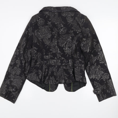 Sasha Women’s Black Floral Jacquard Shawl Collar Blazer Size 10