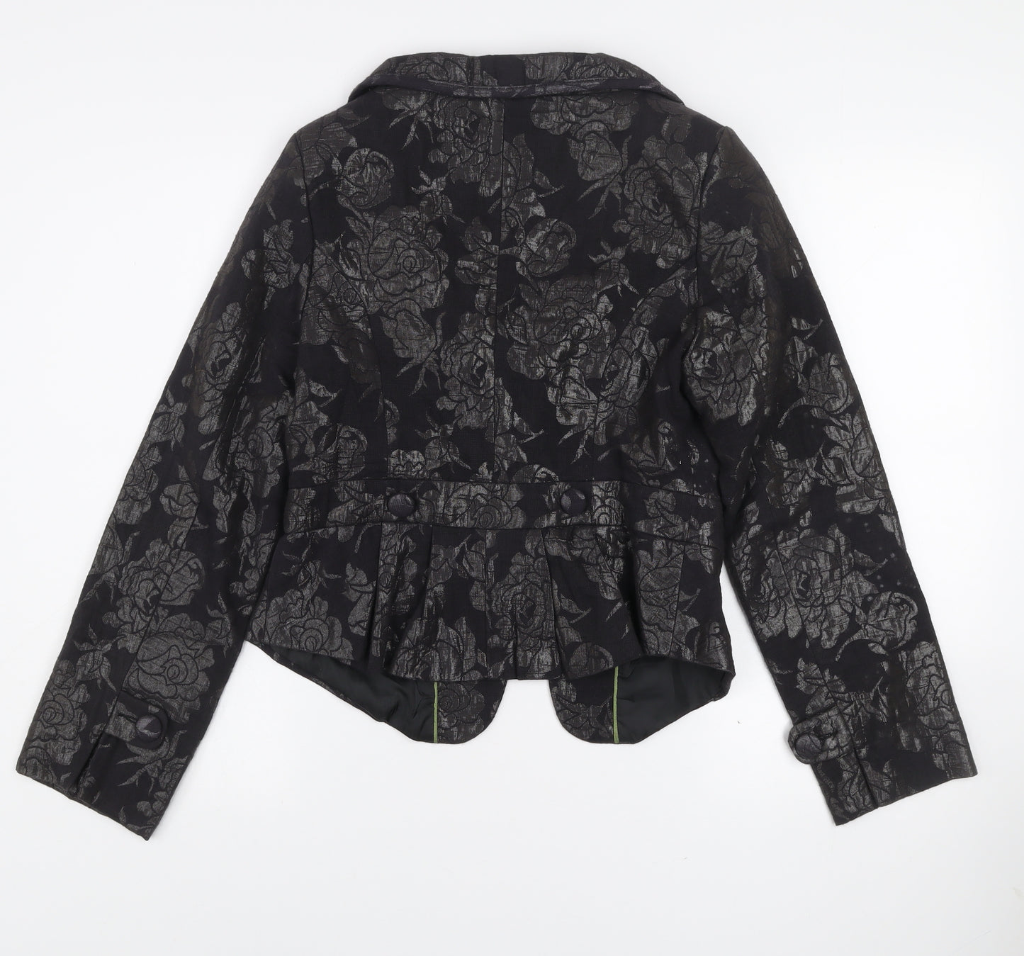 Sasha Women’s Black Floral Jacquard Shawl Collar Blazer Size 10