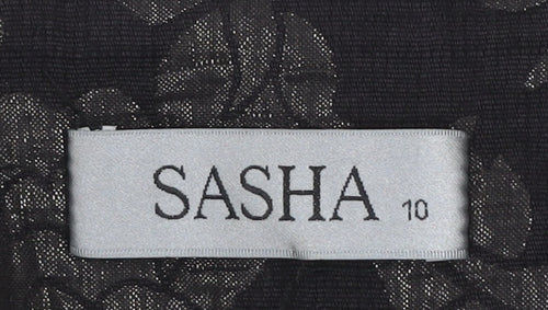 Sasha Women’s Black Floral Jacquard Shawl Collar Blazer Size 10