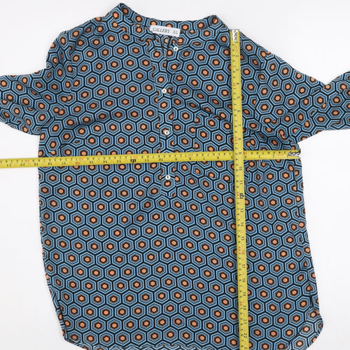 Gallery Women's Blue Geometric Long Sleeve Henley Blouse Size 8