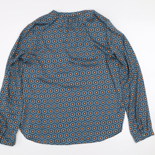 Gallery Women's Blue Geometric Long Sleeve Henley Blouse Size 8