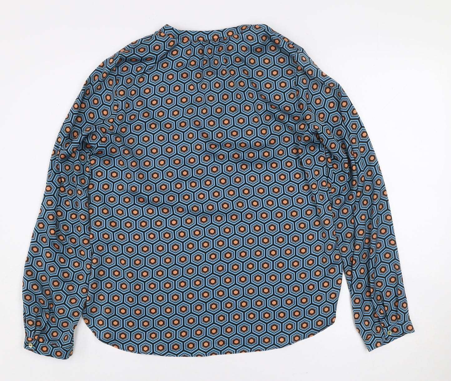 Gallery Women's Blue Geometric Long Sleeve Henley Blouse Size 8
