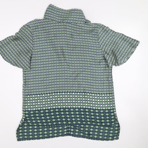 Zara Women Green Geometric Bow Neck Short Sleeve Tunic Blouse M