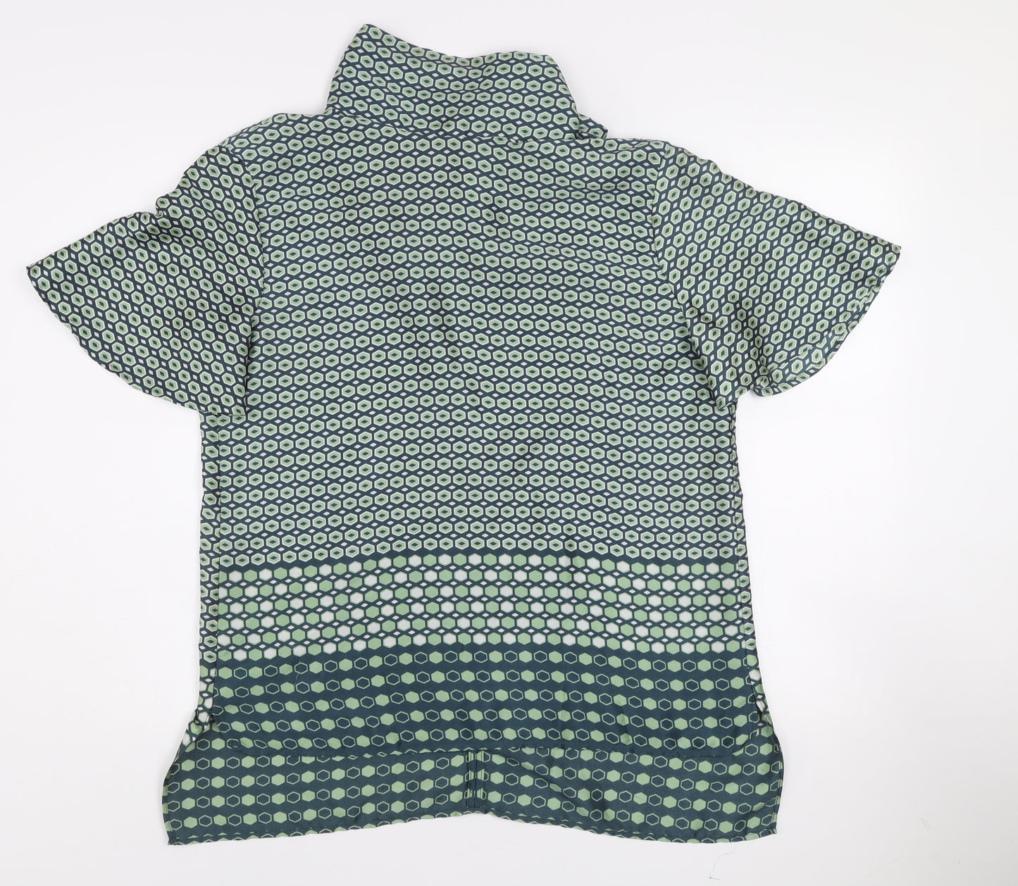 Zara Women Green Geometric Bow Neck Short Sleeve Tunic Blouse M