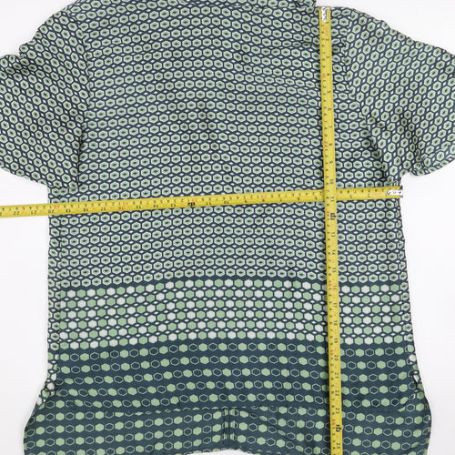 Zara Women Green Geometric Bow Neck Short Sleeve Tunic Blouse M