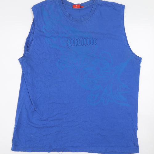 Puma Men's Blue 2XL Sleeveless Graphic Cotton T-Shirt