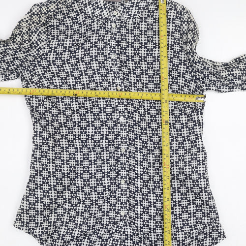 Sussan Women's Blue Geometric Linen Button-Up Shirt Size 8