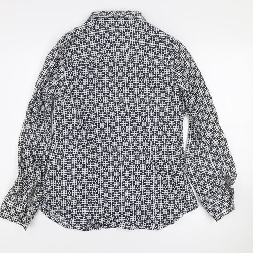 Sussan Women's Blue Geometric Linen Button-Up Shirt Size 8