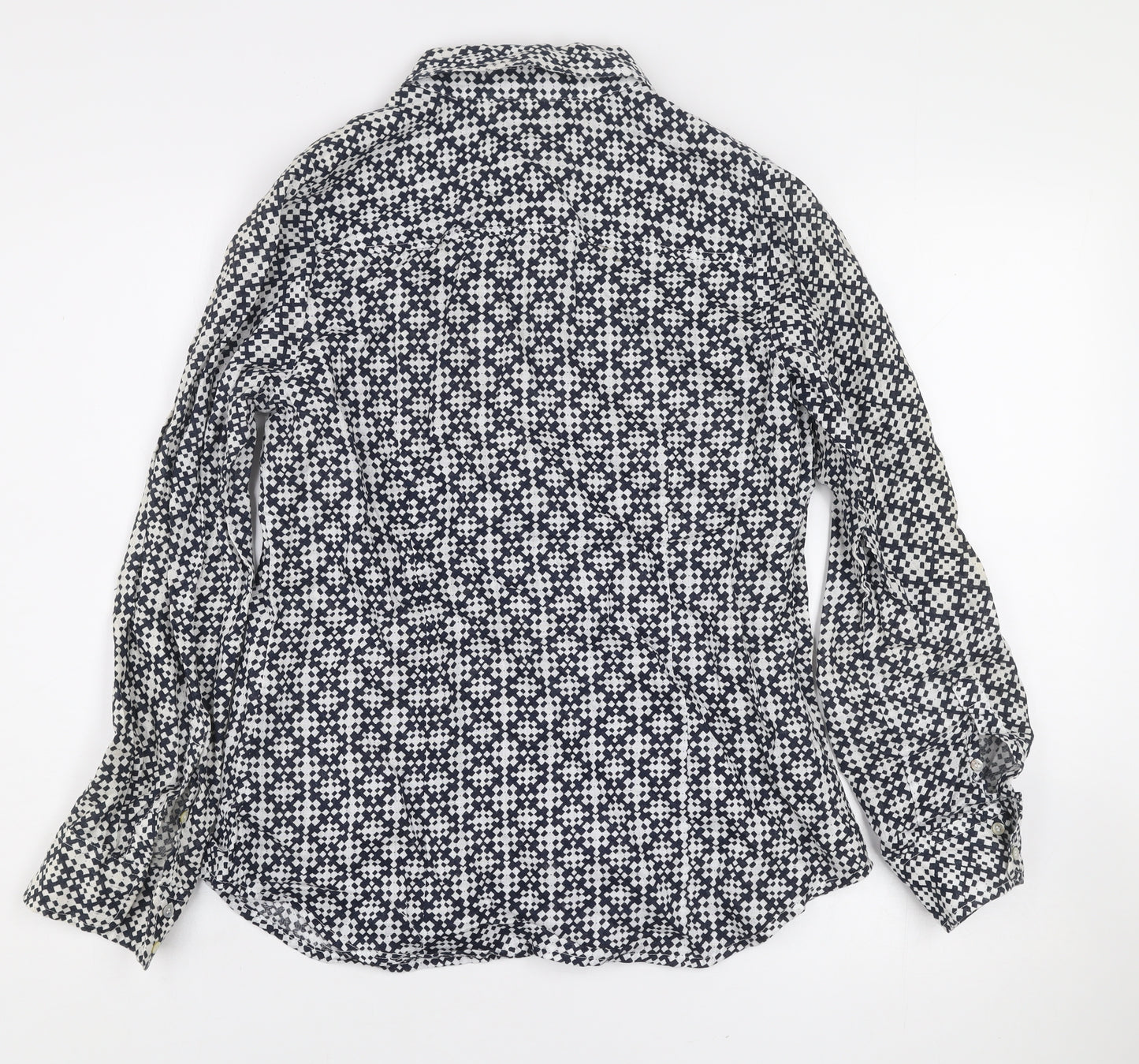Sussan Women's Blue Geometric Linen Button-Up Shirt Size 8