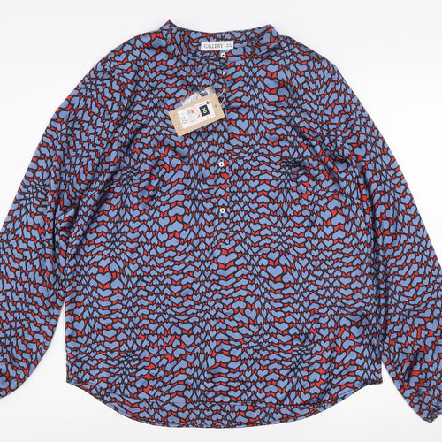 Gallery Womens Blue Heart Print Long Sleeve Button Blouse Size 10