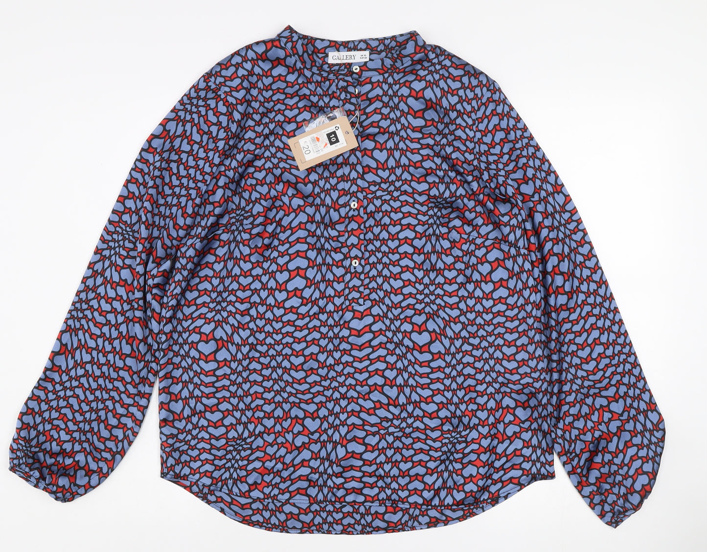 Gallery Womens Blue Heart Print Long Sleeve Button Blouse Size 10