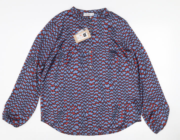 Gallery Womens Blue Heart Print Long Sleeve Button Blouse Size 10