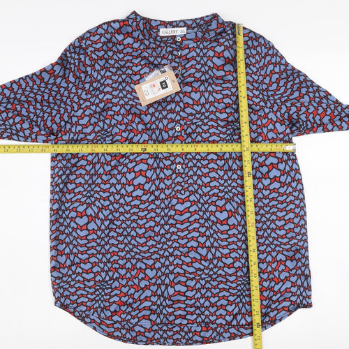 Gallery Womens Blue Heart Print Long Sleeve Button Blouse Size 10
