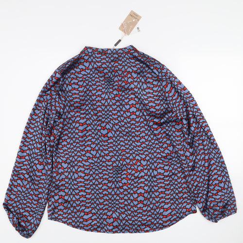 Gallery Womens Blue Heart Print Long Sleeve Button Blouse Size 10