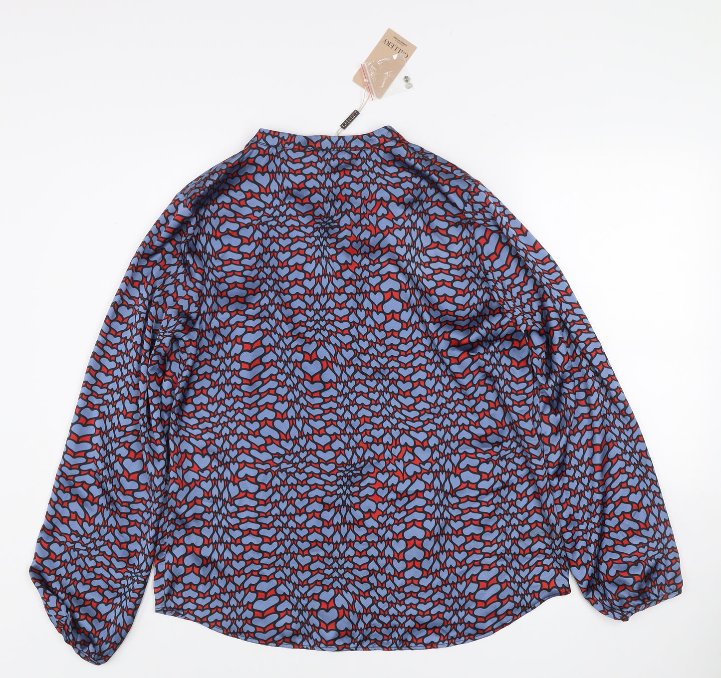 Gallery Womens Blue Heart Print Long Sleeve Button Blouse Size 10
