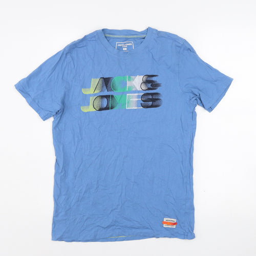 Jack & Jones Men's Blue Graphic Logo XS Cotton T-Shirt