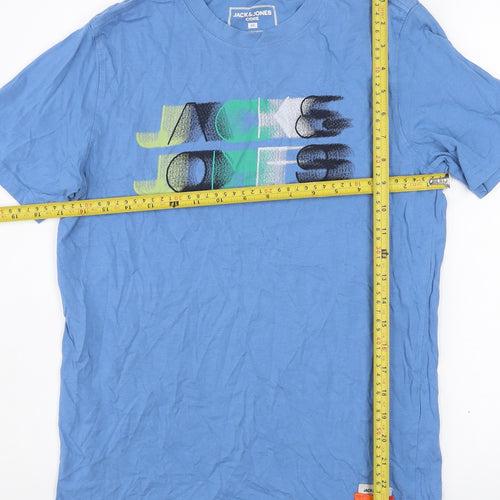 Jack & Jones Men's Blue Graphic Logo XS Cotton T-Shirt