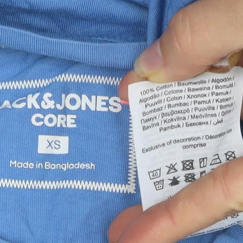 Jack & Jones Men's Blue Graphic Logo XS Cotton T-Shirt