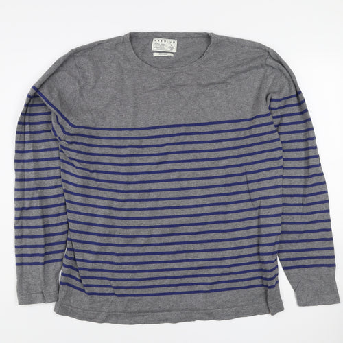 Jack & Jones Men's Grey Striped Cotton Crew Neck Jumper XL