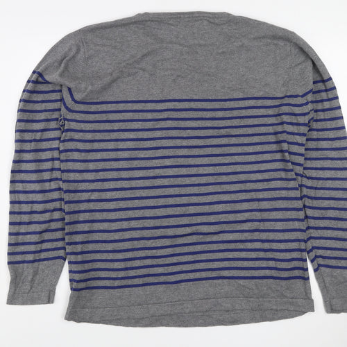 Jack & Jones Men's Grey Striped Cotton Crew Neck Jumper XL
