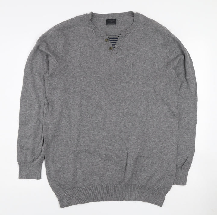 Jack & Jones Mens Grey XL Henley Cotton Knit Jumper