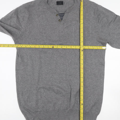 Jack & Jones Mens Grey XL Henley Cotton Knit Jumper