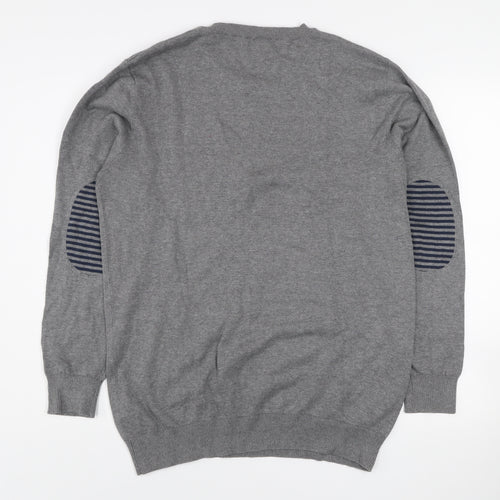Jack & Jones Mens Grey XL Henley Cotton Knit Jumper
