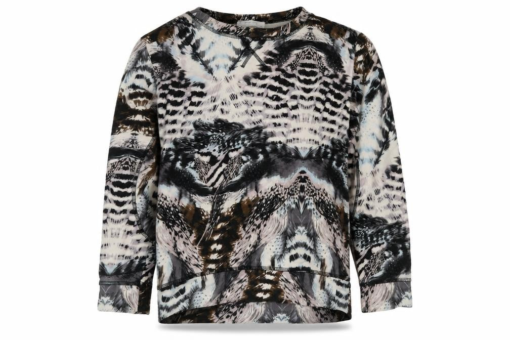 Front view of Zara W&B Collection Women's Beige Animal Print Cotton Pullover Sweatshirt, size M