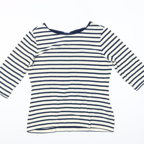 Fever London Women Blue White Striped 3/4 Sleeve Bow Top Size 14