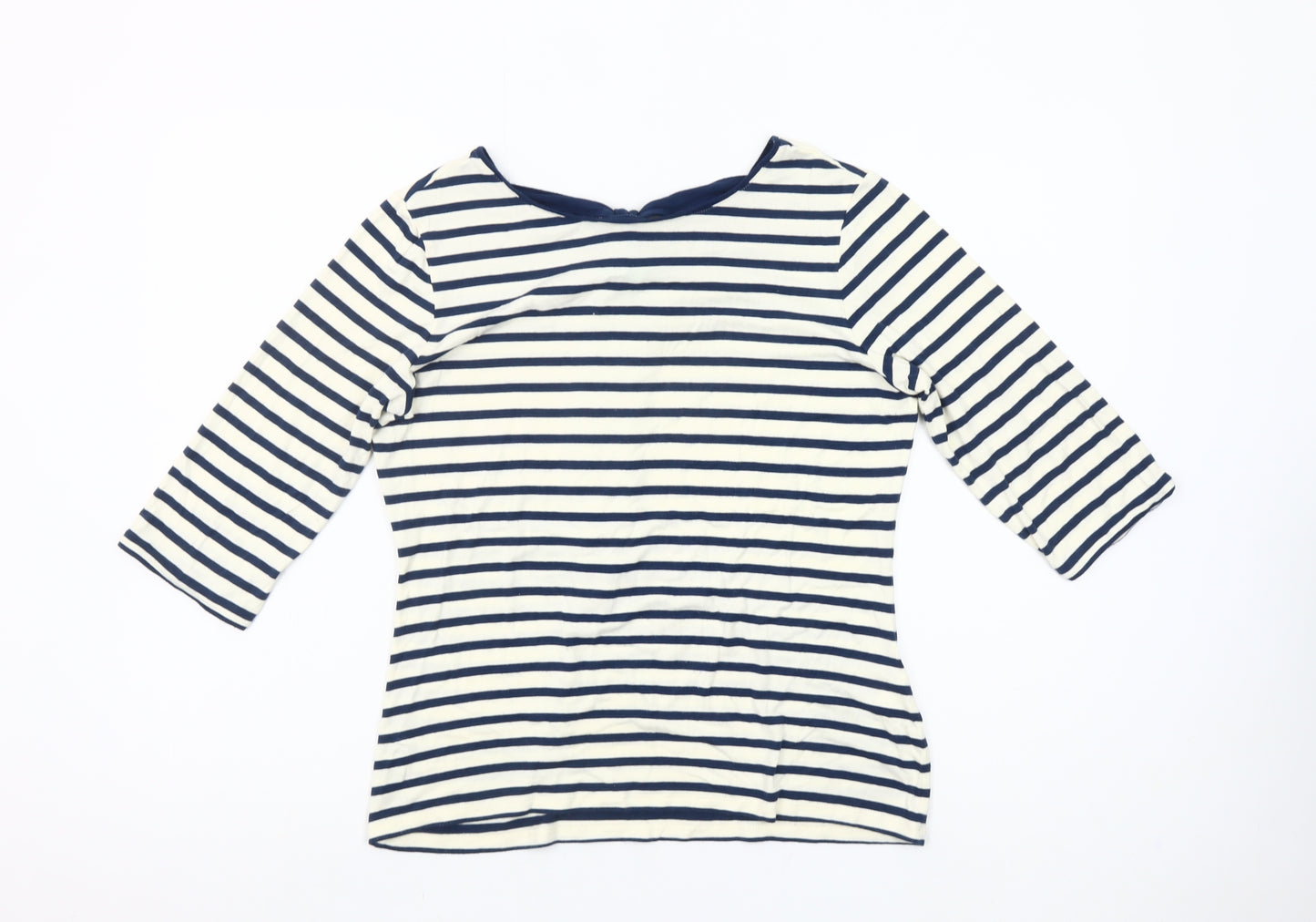 Fever London Women Blue White Striped 3/4 Sleeve Bow Top Size 14