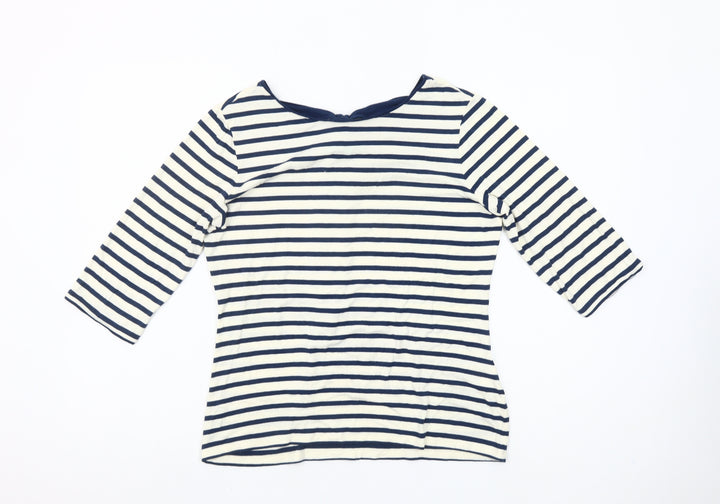 Fever London Women Blue White Striped 3/4 Sleeve Bow Top Size 14