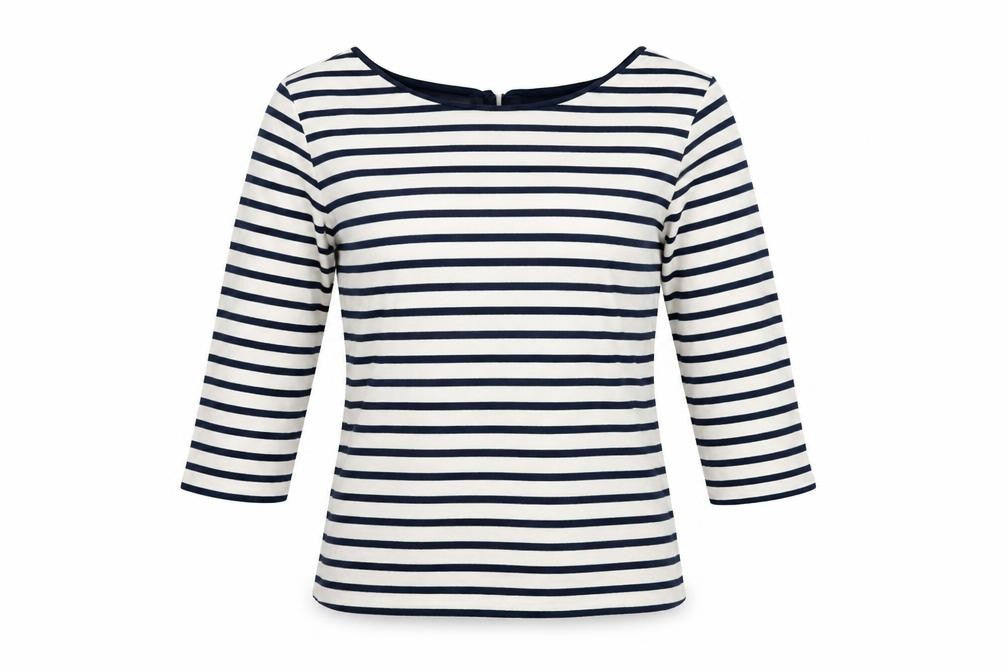 Fever London Women Blue White Striped 3/4 Sleeve Bow Top Size 14