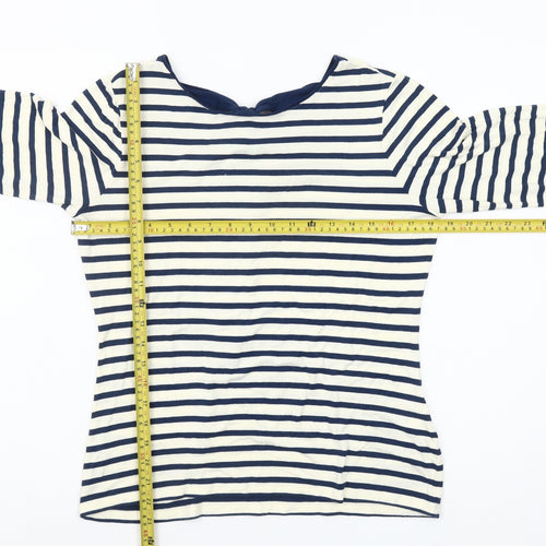 Fever London Women Blue White Striped 3/4 Sleeve Bow Top Size 14