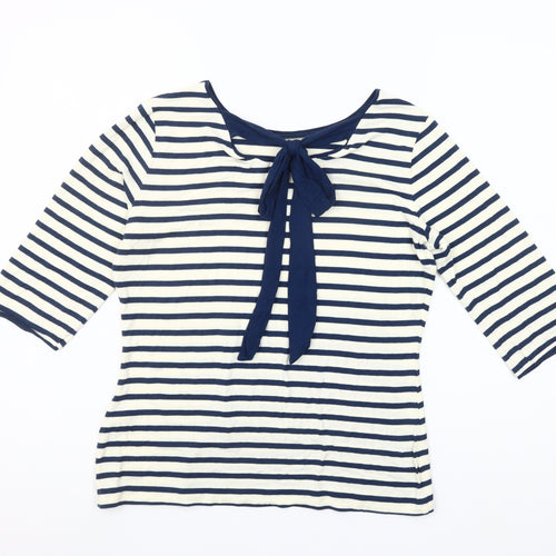 Fever London Women Blue White Striped 3/4 Sleeve Bow Top Size 14