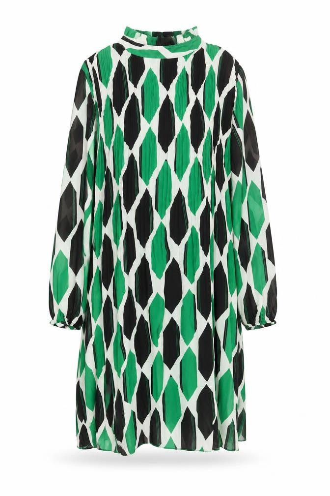 Front view of Pronto Moda K&S Women Green Geometric Shift Dress One Size