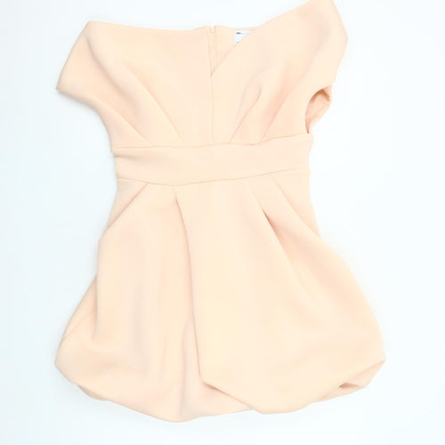 ASOS DESIGN Women Beige Off Shoulder Short Bubble Hem Dress Size 12