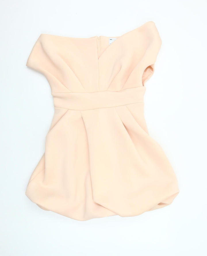 ASOS DESIGN Women Beige Off Shoulder Short Bubble Hem Dress Size 12