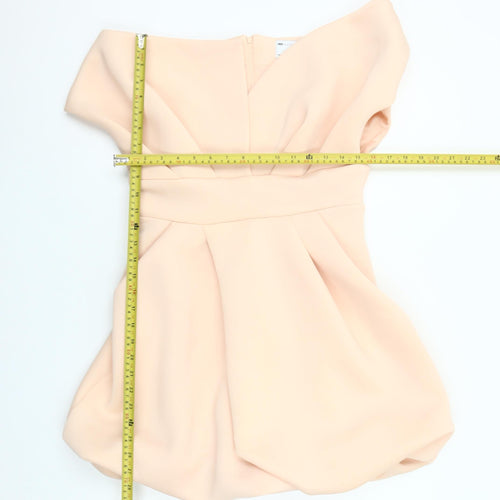 ASOS DESIGN Women Beige Off Shoulder Short Bubble Hem Dress Size 12